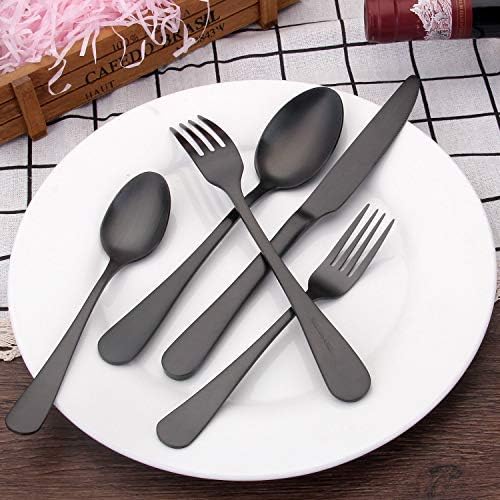 Matte Black Silverware Set,SHARECOOK Satin Finish 40-Piece Stainless Steel Flatware Set,Kitchen Utensil Set Service for 8,Tableware Cutlery Set for Home and Restaurant, Dishwasher Safe