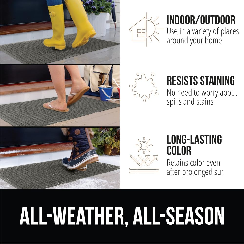 GORILLA GRIP Front Door Mat, 47x35, Indoor Outdoor Ultra Absorbent HydroAbsorb Doormat, Absorbs Up to 6 Cups of Water, Stain and Fade Resistant, Rubber Backing Doormats, Captures Dirt, Gray