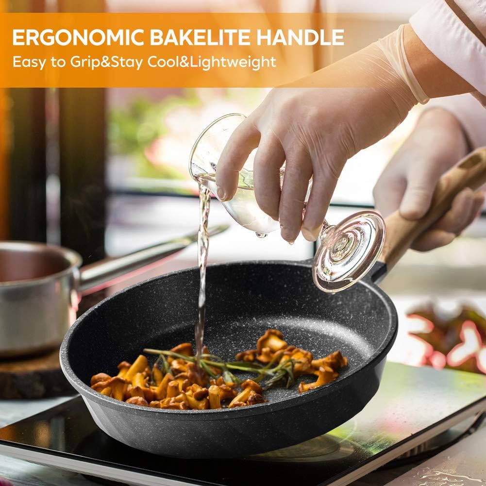Nonstick Frying Pan Set, Stone Skillet Set, Omelette Pan Cookware Set, Induction Frying Pan with 3 Lid(8inch&9.5inch&11inch)