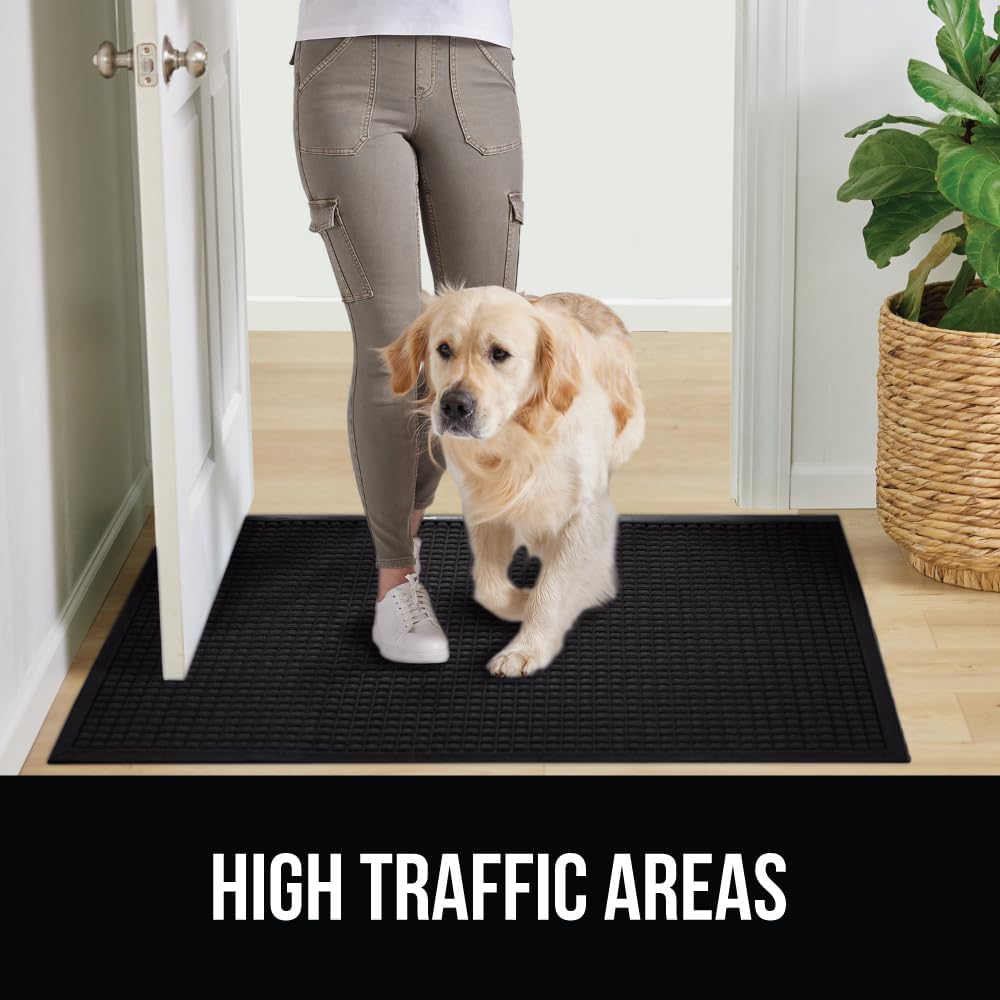 GORILLA GRIP Front Door Mat, 35x23, Indoor Outdoor Ultra Absorbent HydroAbsorb Doormat, Absorbs Up to 5.7 Cups of Water, Stain and Fade Resistant, Rubber Backing Doormats, 2 Pack, Black