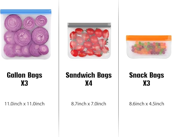 Lerine 18 Pack Reusable Sandwich Bags Dishwasher Safe, BPA Free Food Storag Bags, Extra Thick Leakproof Reusable Quart Freezer Bags for Cereal, Lunch, Vegetables, Fruits (Gray, 18Sandwich)