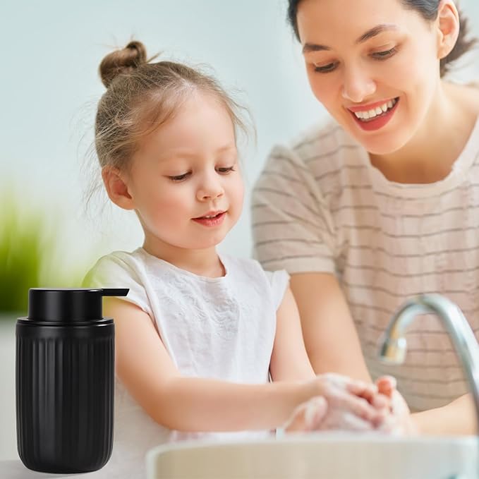 BosilunLife Foam Hand Soap Dispenser - Ceramic Black Foaming Soap Dispenser for Bathroom 12oz Refillable Liquid Lotion Soap Dispenser with Rust-Proof foaming Pump for Countertop
