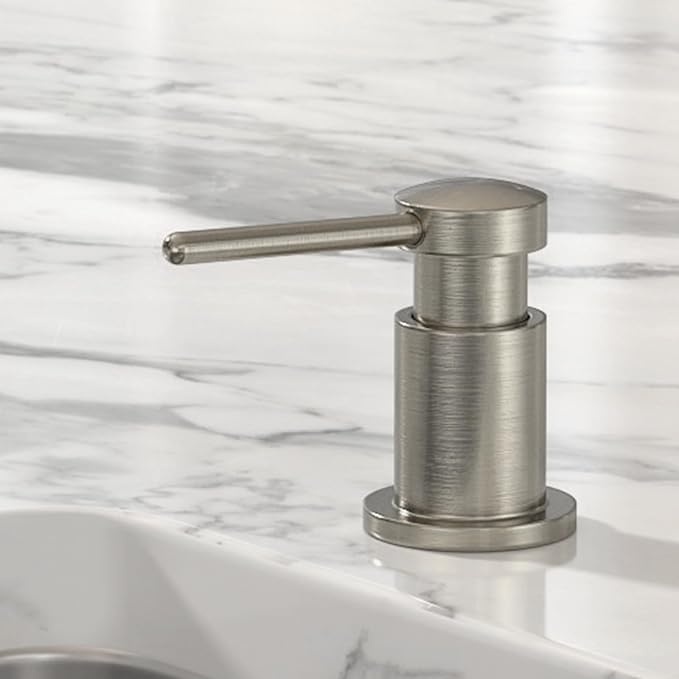 Lava Odoro Soap Dispenser for Kitchen Sink, Modern Brass Built in Countertop Pump Dispenser with 18 Oz Refillable Bottle, Kitchen Soap and Lotion Dispenser Spot-Free, Brushed Nickel, KSD-21