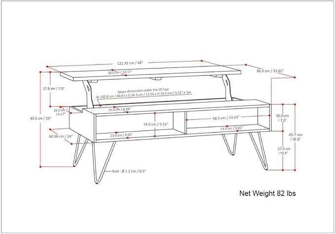 SIMPLIHOME Hunter Lift Top Coffee Table - 48 inch Wide Solid Mango Wood and Metal Industrial Cocktail Table in Natural, Functional Living Room Table with 2 Storage Cubbies and Hairpin Legs