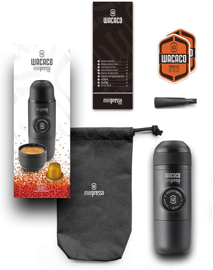 WACACO Minipresso NS, Portable Espresso Machine, Compatible Original NS Capsules, Travel Coffee Maker, Manually Operated from Piston Action