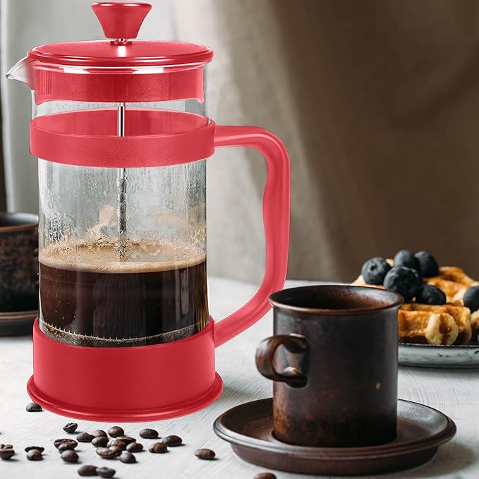 Utopia Kitchen 12 Ounce 0.35 Liter French Press Coffee Maker, Tea Maker, Travel Coffee Presses, Heat Resistant Thickened Borosilicate Coffee Pot for Camping Travel Gifts, Red Pack of 1