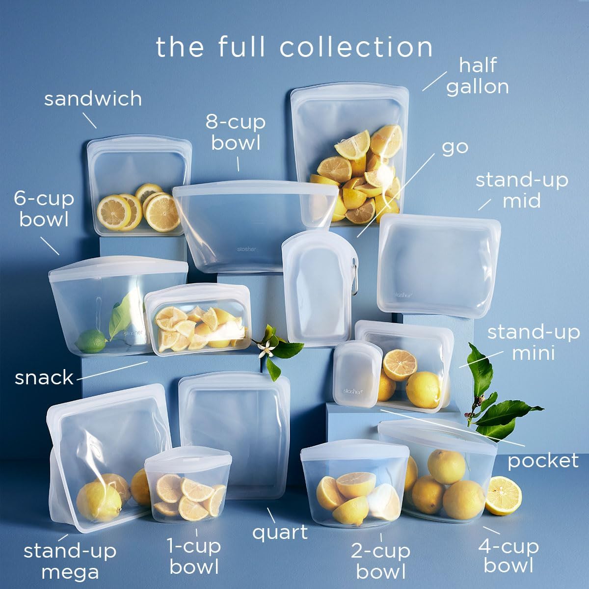 Stasher Premium Silicone Reusable Food Storage Bags, 2-Pack, Blue, Multi-Use Food Storage Bags, Lunch Bag, Travel Containers, BPA Free, Leak-free, Dishwasher-Safe, Eco-friendly