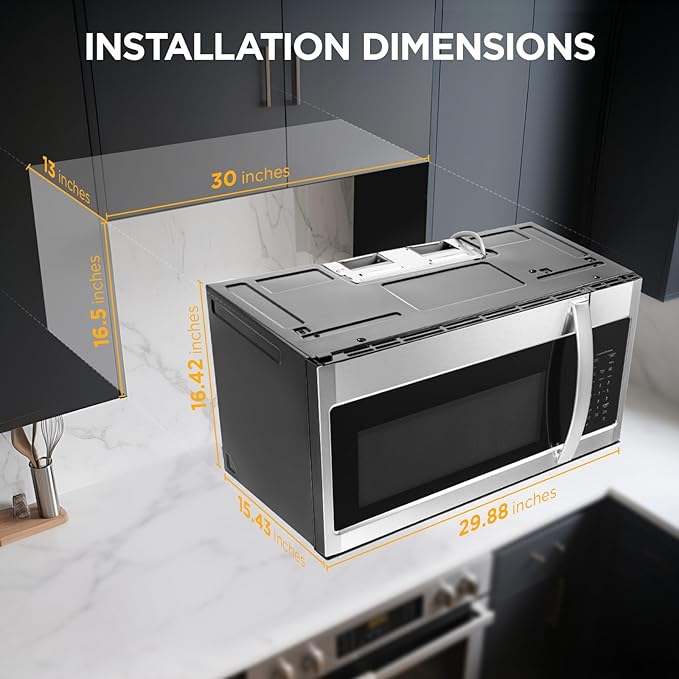 BLACK+DECKER Over the Range Microwave Oven with Air Fryer, Convection, and Bake Modes, 1.5 cu.ft., Stainless Steel, 900 Watts, EC942K6CE-SS