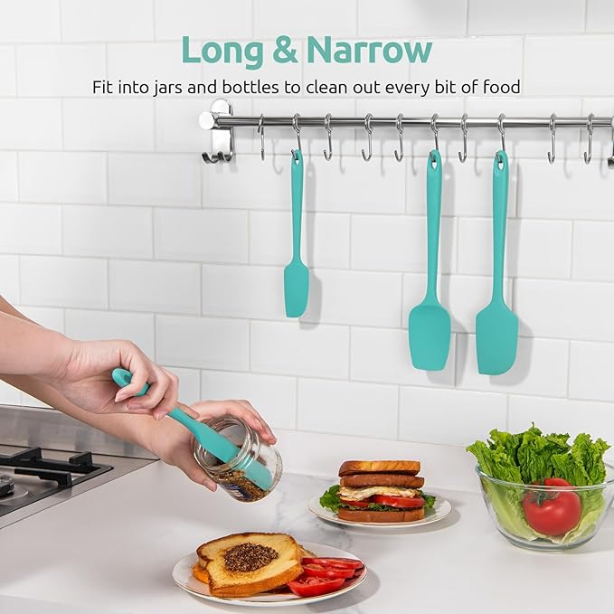U-Taste 600ºF Heat Resistant Silicone Spatulas: Flexible Food-Grade Silicon Baking Scraper, Kitchen Cooking Mixing Utensils with Upgraded Sturdy Handle Tip for Nonstick Cookware (4-Pc., Aqua Sky)