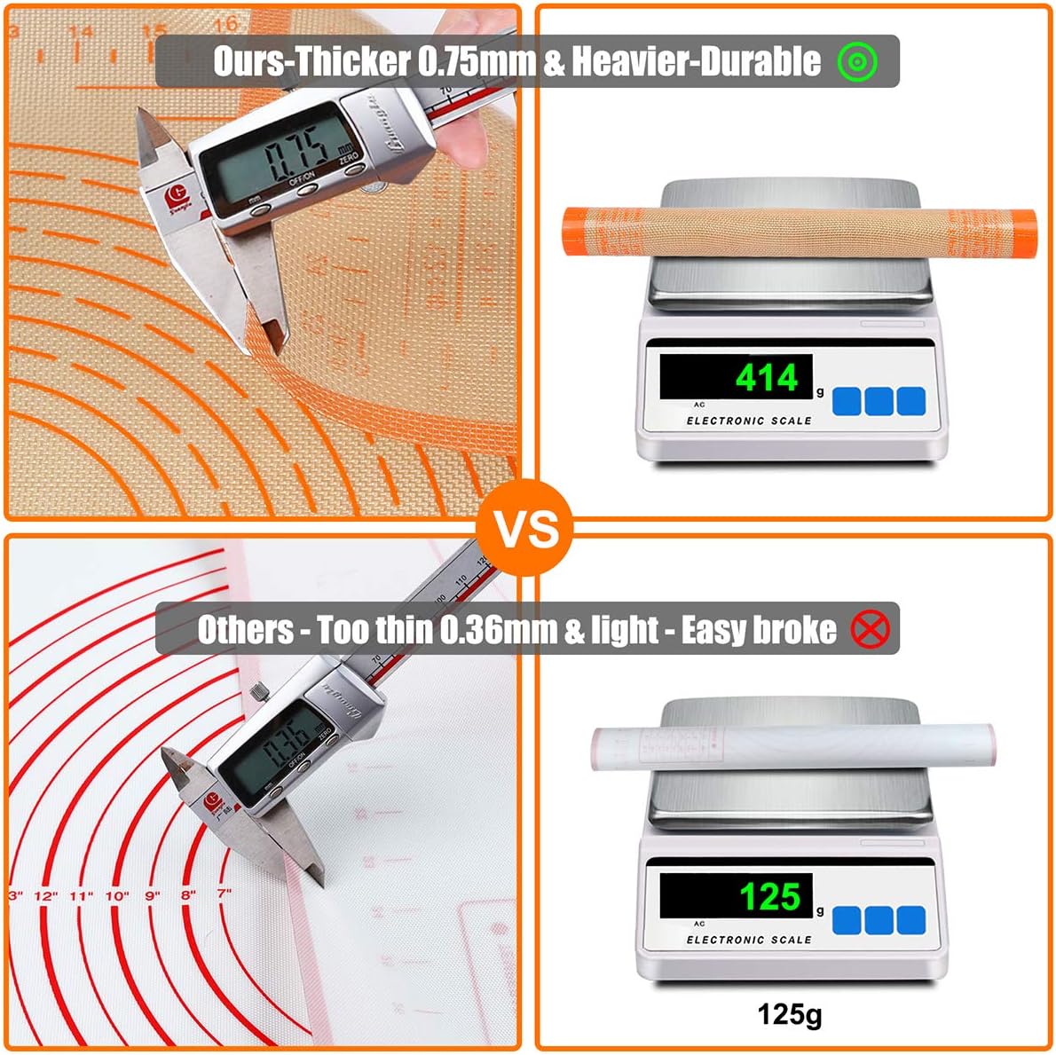 Non-slip Silicone Pastry Mat 36X24 inches Baking Mat with Measurement, Perfect for Dough, Pastry, Pie Crust, Fondant, Cookies, Bread, Pasta, Pizza, Food Grade Kitchen Counter Mats