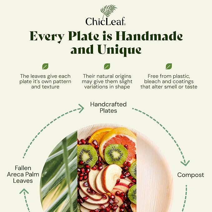 Chic Leaf Palm Leaf Compostable Plates - 6" Square, Pack of 50 - Disposable Dinnerware - Rustic Bamboo Appetizer Plates - Charcuterie Boards & Biodegradable Serviceware