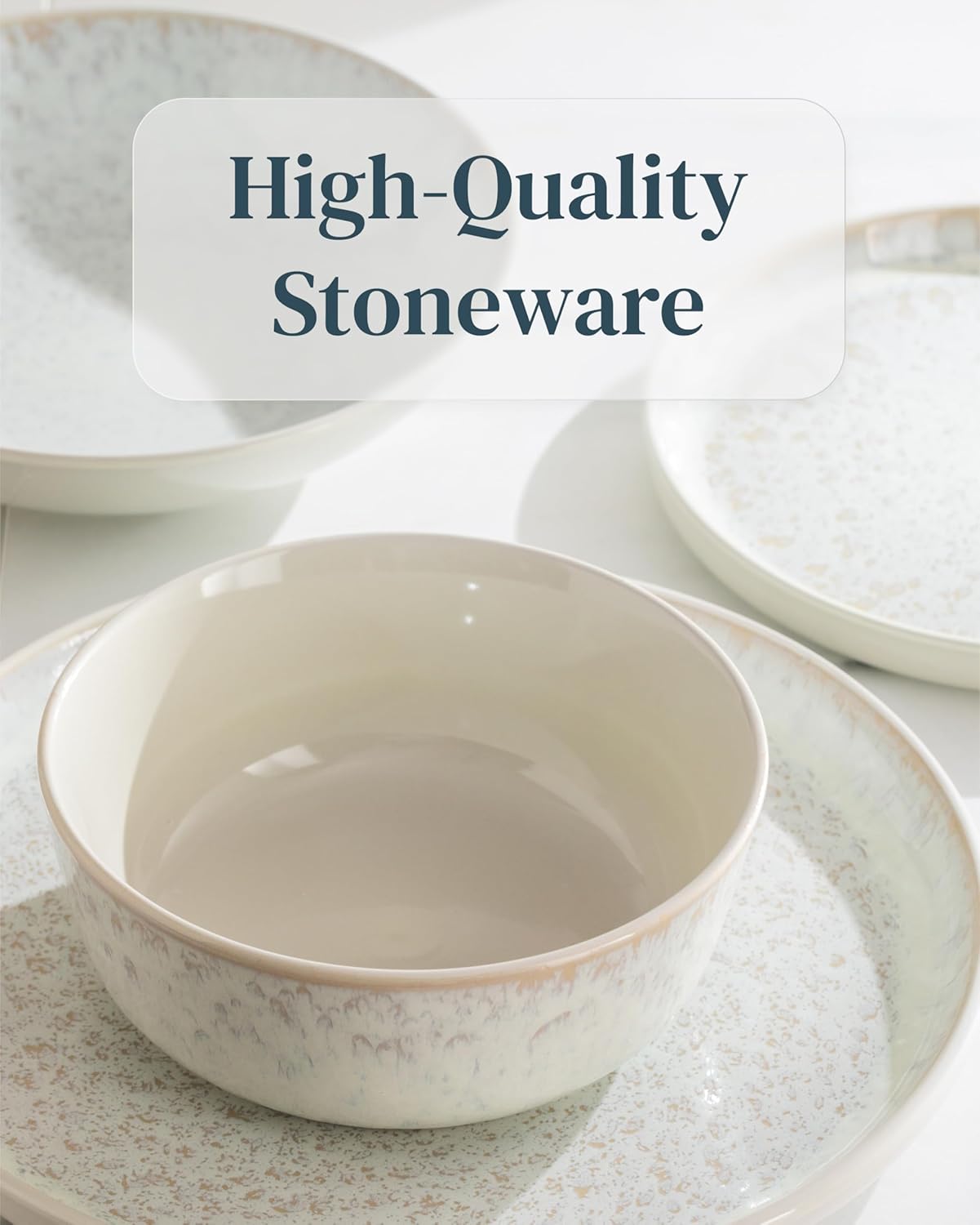Stoneware dinnerware set 4 persons 16 pcs - Mediterranean dinnerware set, dishwasher, microwave and scratch resistant - bowl and plate set - dinnerware Pure Living Light Beige…