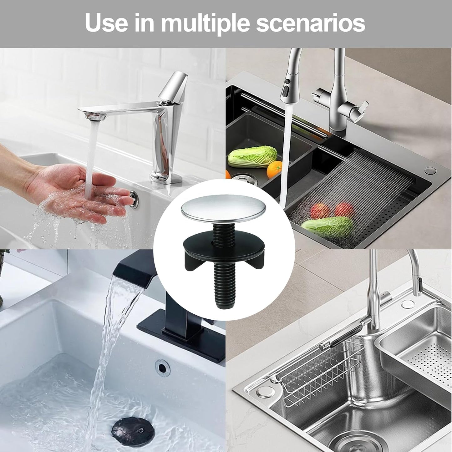 2 Pack Kitchen Sink Hole Cover Sink Hole Cover Stainless Steel Hole Plate Stopper Cover Blanking Metal Plug