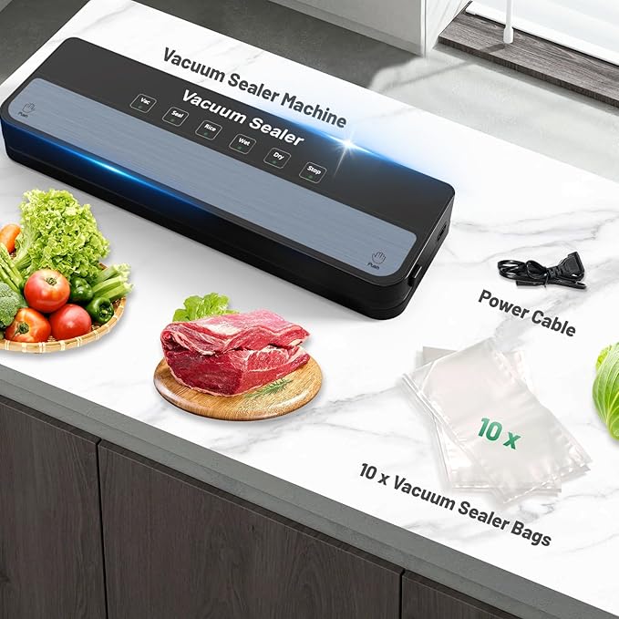 MAXDONE Vacuum Sealer Machine Food Vacuum Sealer for Food Storage Food Sealer Machine 6-in-1 for Dry/Moist Modes, Compact Design with 10 Vacuum Sealer Bags