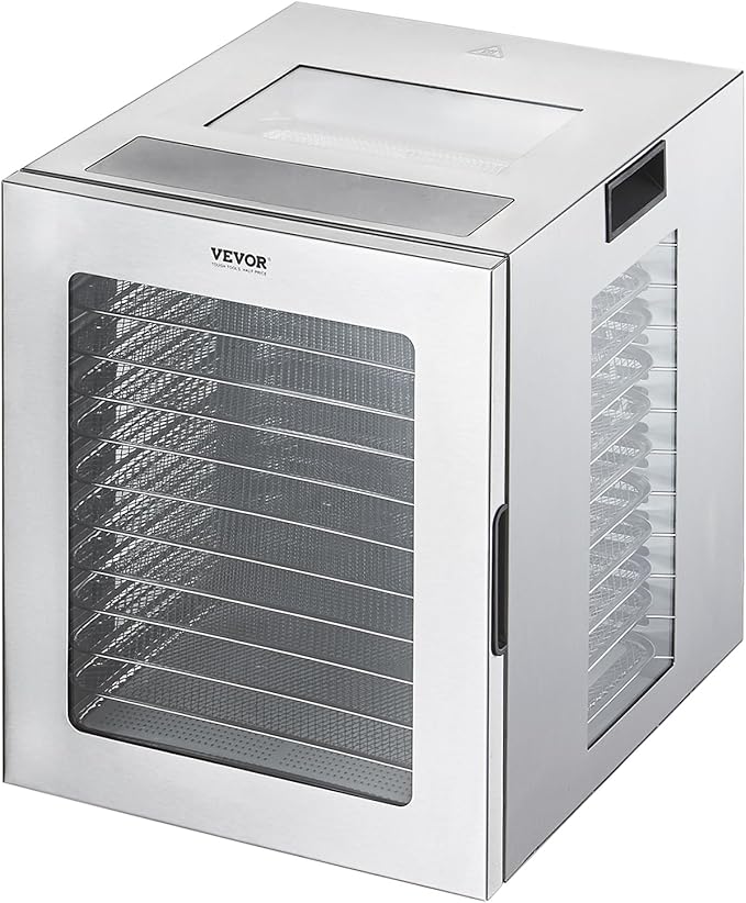 VEVOR Food Dehydrator, 12 Stainless Steel Trays Dehydrators Machine, 850W Food Dryer with Adjustable Temp & 24-Hour Timer, Dehydrator for Food and Jerky, Meat, Fruit, Vegetables, Herbs, Dog Treats