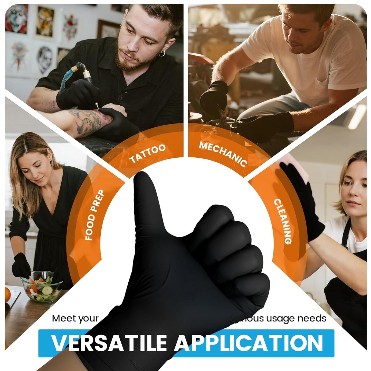6 mil Disposable Nitrile Gloves, Heavy Duty Disposable Glove, Cooking Gloves, Latex Free, Powder Free (Black of 1000, Large)