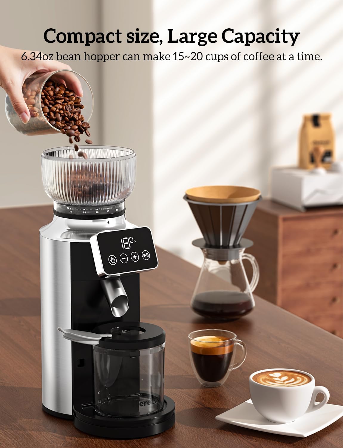 Neretva Burr Coffee Grinder, 2 in 1 Professional Espresso Grinder Stainless Steel Suit 51~58mm Portafilter Coffee Bean Grinder 30 Precise Setting & Anti-Static for Espresso/French Press/Drip/Cold Brew