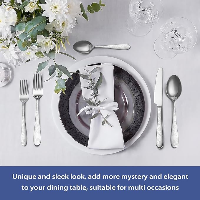 40 Piece Silverware Set Service for 8, EIUBUIE Premium Stainless Steel Cutlery Set, Mirror Polished Flatware Sets with Pattern Handle, Modern Kitchen Eating Utensils Sets Include Spoons Forks Knives