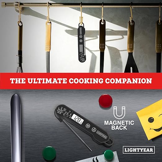 Lightyear Meat Thermometer | Instant Read Cooking Thermometer for Grilling, Roasting & BBQ, Built-in Magnet, IP65 Waterproof, Food-Grade Stainless Steel Temperature Probe
