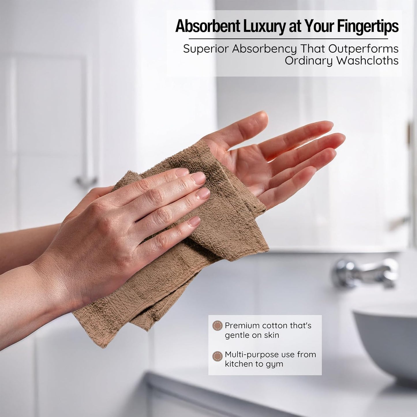 Luxurious Washcloths – Set of 12 – Size 13” x 13” – Thick Loop Pile Washcloth – Absorbent and Soft 100% Ring-Spun Cotton Wash Cloth – Lint Free Face Towel – Wash Cloths Perfect for Bathroom