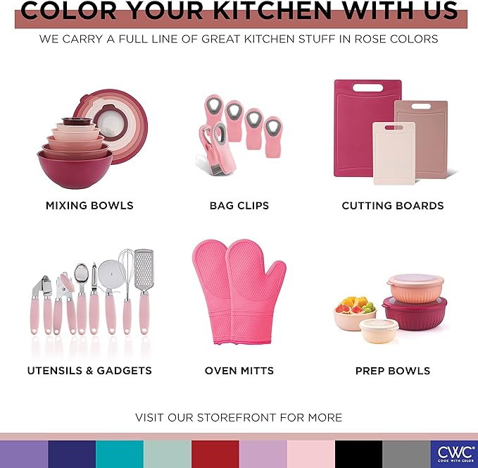 COOK WITH COLOR Prep Bowls with Lids- Wide and Deep Nesting Plastic Small Mixing Bowl Set with Lids, 12 Piece Set - Deep Bowls, Pink