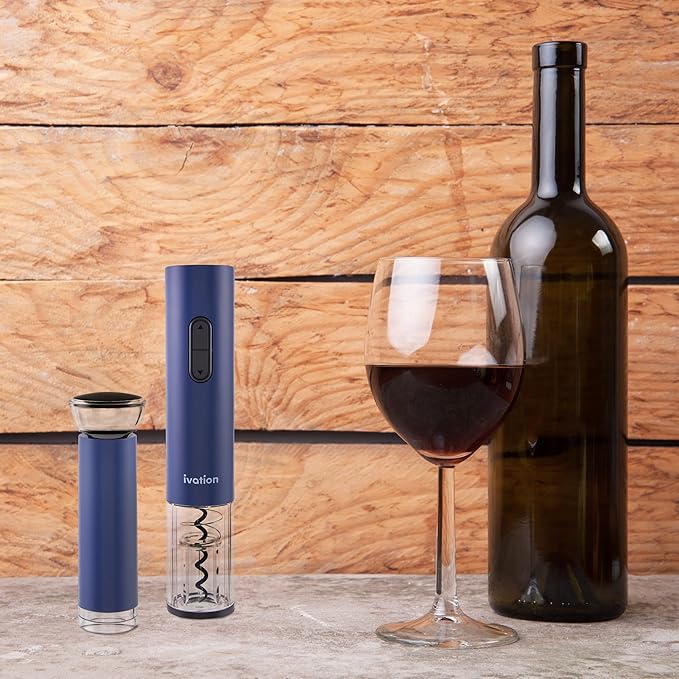 Ivation All-in-One Wine Gift Set – Includes Electric Bottle Opener, Aerator Dispenser, Preserver Pump, 2 Cork Stoppers, Foil Cutter & Gift Box