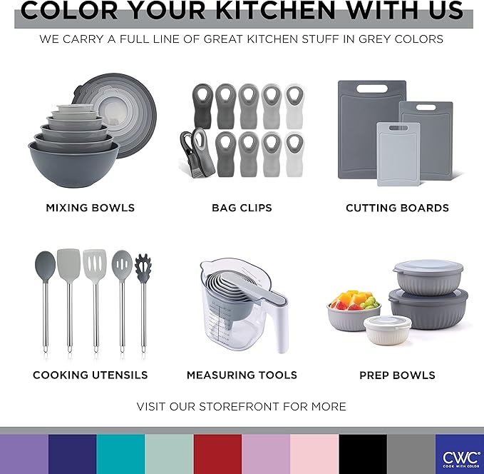 COOK WITH COLOR Prep Bowls with Lids- Wide and Deep Nesting Plastic Small Mixing Bowl Set with Lids, 8 Piece Set - Deep Bowls, Gray