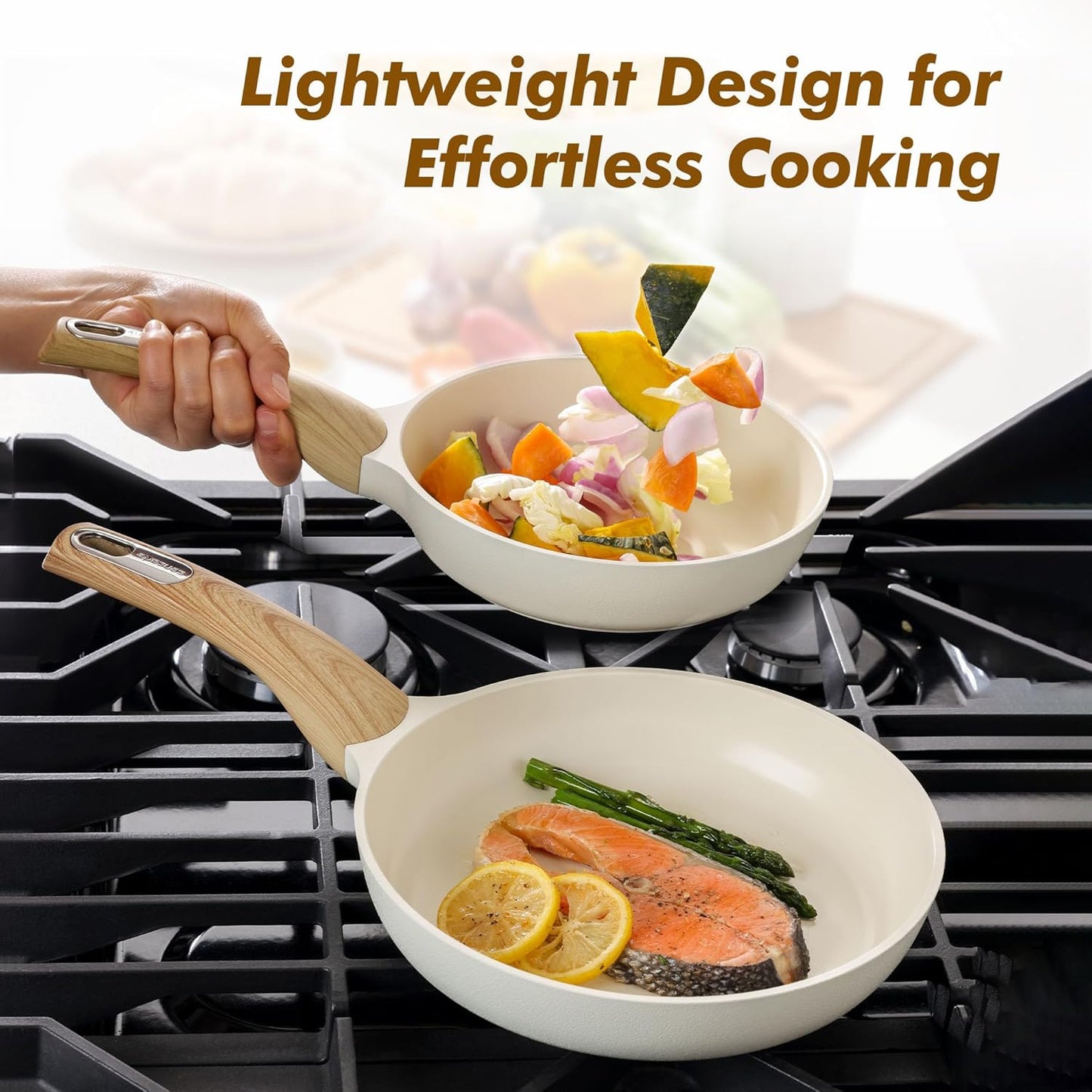 SENSARTE Ceramic Nonstick Frying Pan Skillet with Lid, 9.5inch Non Stick Pan Omelet Pans, Non-toxic Kitchen Cooking Chef's Pan, Free of Intentionally Added PFAS/PTFE/PFOA, Induction Compatible, White
