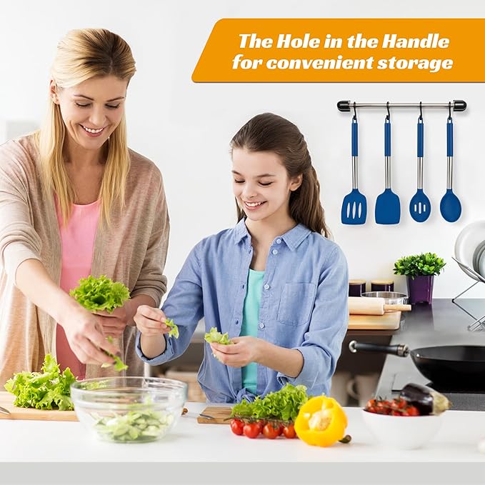 Kitchen Utensils Set of 4 Pack,Silicone Cooking Utensils Set for Nonstick Cookware,Perfect for Baking and Mixing,Spatula Set BPA Free,Dishwasher Safe,Blue