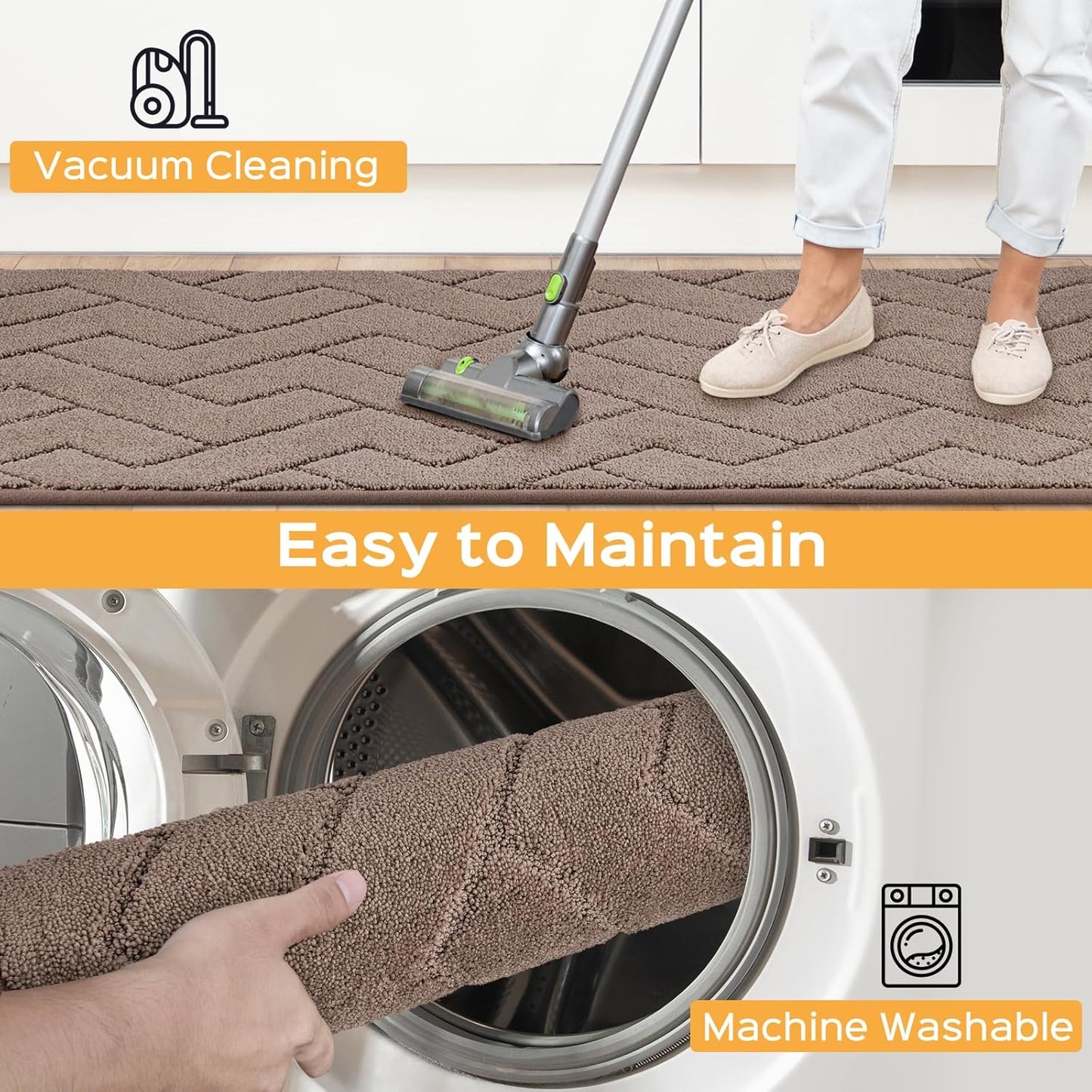 Machine Washable Kitchen Rugs 24" x 70", Non-Slip Kitchen Runner Rugs Mats for Floor, Absorbent Comfort Standing Mats for Kitchen, Sink, Laundry and Hallway, Rolled Packaging, Grayish Brown