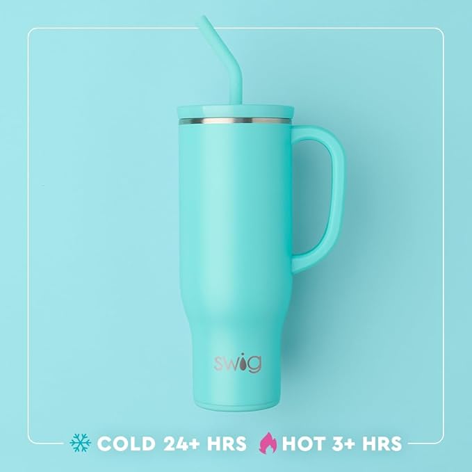 Swig Life 30oz Mega Mug, 30oz Teacher Tumbler with Handle and Straw, Large Insulated Tumblers, Cup Holder Friendly Travel Mug, Stainless Steel 30 oz Tumbler (Book Club)
