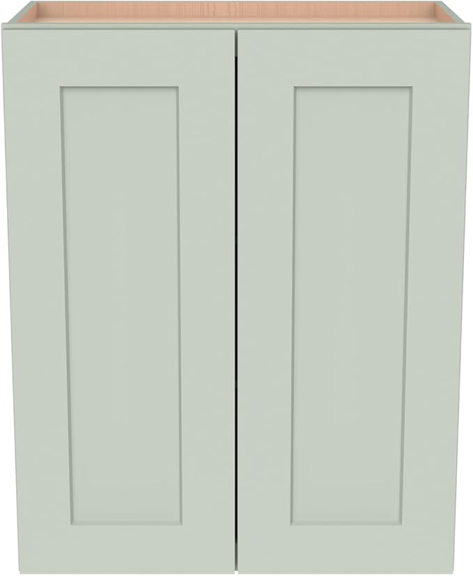 Wall-Mounted Cabinet – Solid Wood Shaker Style Medicine Cabinet with Adjustable Shelves & Soft-Close Doors for Bathroom, Kitchen, and Office Storage (Jade Green, 27" W x 12" D x 36" H)
