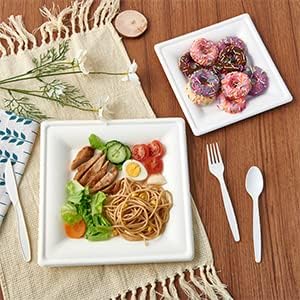 ECOLipak 120 Pack Compostable Paper Plates, 10 inch and 8 inch Heavy Duty Eco friendly Sugarcane Biodegradable Disposable Square Plates for Party Dinner Birthday