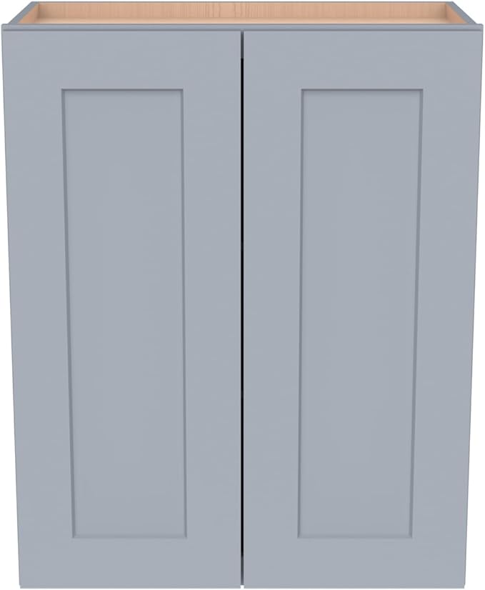 Wall-Mounted Cabinet – Solid Wood Shaker Style Medicine Cabinet with Adjustable Shelves & Soft-Close Doors for Bathroom, Kitchen, and Office Storage (Grey, 27" W x 12" D x 42" H)