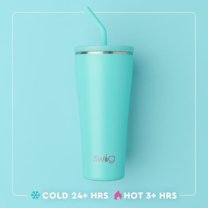 Swig Life 32oz Straw Tumbler, Travel Coffee Tumbler with Lid, Cup Holder Friendly Travel Coffee Mug, Stainless Steel, 32 oz Reusable Insulated Coffee Mug (Saturdays In Ann Arbor)