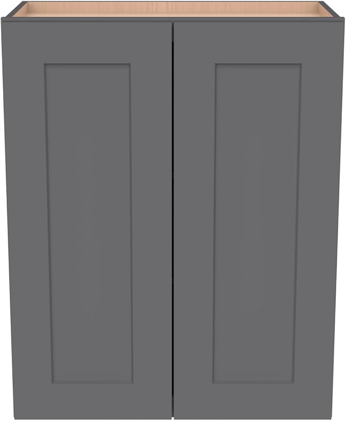 Wall-Mounted Cabinet – Solid Wood Shaker Style Medicine Cabinet with Adjustable Shelves & Soft-Close Doors for Bathroom, Kitchen, and Office Storage (Pebble Gray, 36" W x 12" D x 42" H)