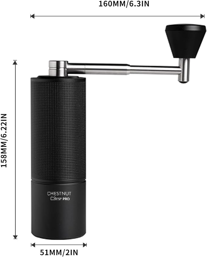 TIMEMORE Chestnut C3 ESP Pro Manual Coffee Grinder, Stainless Steel S2C Conical Burr Hand Coffee Grinder with Foldable Handle, Adjustable Grind Setting for Espresso and Pour Over - Black