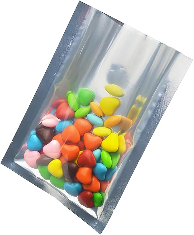 Silver Aluminum Foil Pouch Heat Seal Window Plastic Open Top Flat Vacuum Packaging Mylar Bag Food Small Sample Mylar Storage (500, 1.9x2.7 inch)
