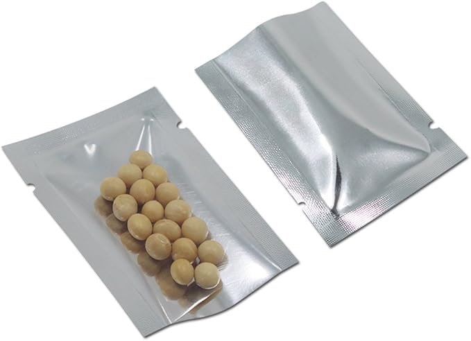 Silver Aluminum Foil Pouch Heat Seal Front Window Plastic Mini Open Top Flat Vacuum Packaging Mylar Bag Food Small Sample Mylar Storage with Tear Notch (500, 6x9cm(2.3x3.5 inch))