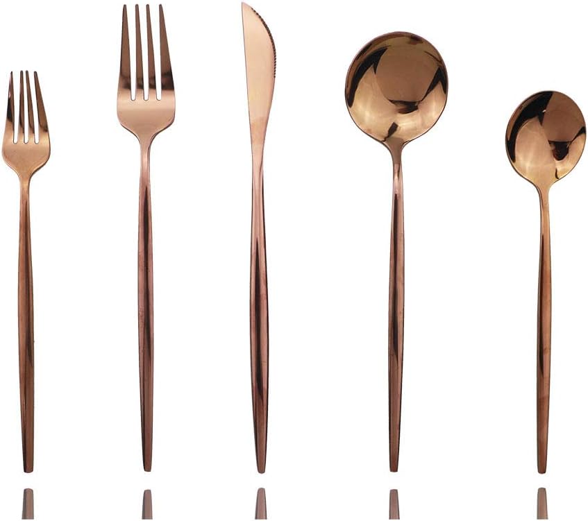Rose Gold Silverware Set, JASHII 30-Piece Stainless Steel Flatware Cutlery Set for 6, Elegant Hourglass Polished Mirror Finish, Ideal for Home Hotel Wedding Festival Party, Dishwasher Safe
