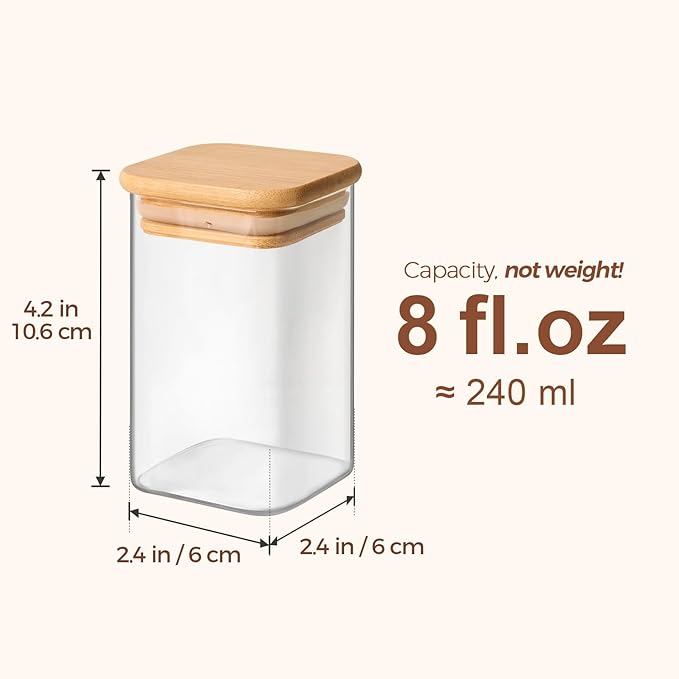 ComSaf Spice Jars with Labels 8 oz 16Pack, Small Spice Containers Starter Set, Glass Seasoning Jars with Lids, Square Seasoning Containers for Salt, Pepper, Chili Powder, Sugar, Loose Tea Storage