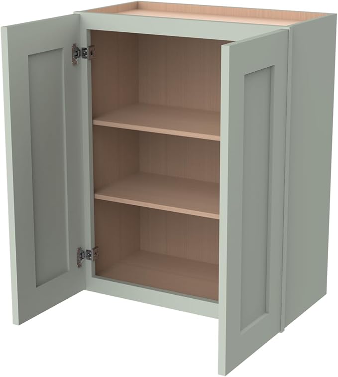 Wall-Mounted Cabinet – Solid Wood Shaker Style Medicine Cabinet with Adjustable Shelves & Soft-Close Doors for Bathroom, Kitchen, and Office Storage (Jade Green, 30" W x 12" D x 30" H)