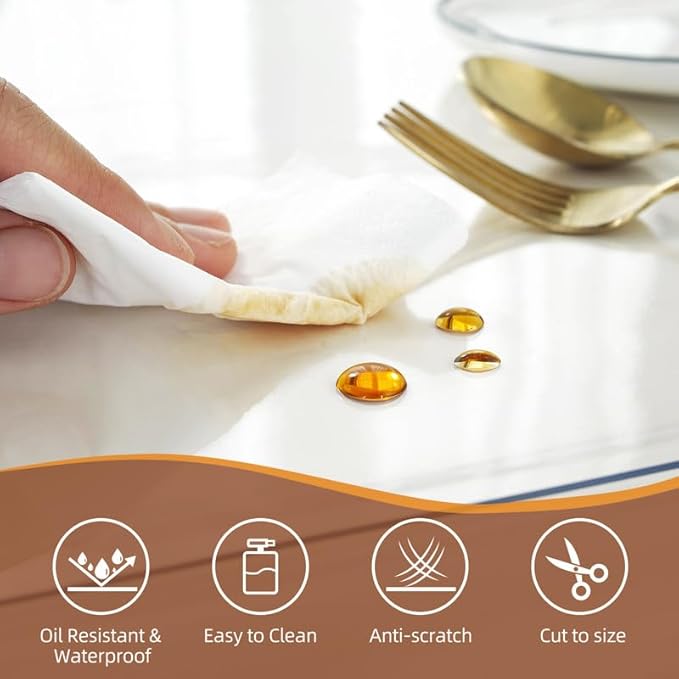 Warmstar Clear Table Cover Protector 44 x 90 Inch,1.5mm Thick Plastic Table Cover Rectangle,PVC Clear Table Protector,Desk Protector Mat for Kitchen, Dresser, Writing Desk，Dining Room Table