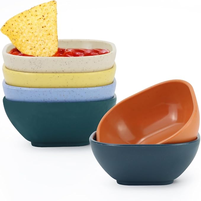 Homienly Soy Sauce Dishes, Wheat Straw Small Bowls Set of 6 - 4.5 OZ Unbreakable Dipping Cups for Dessert, Sauce, Side Dish, Mini Prep