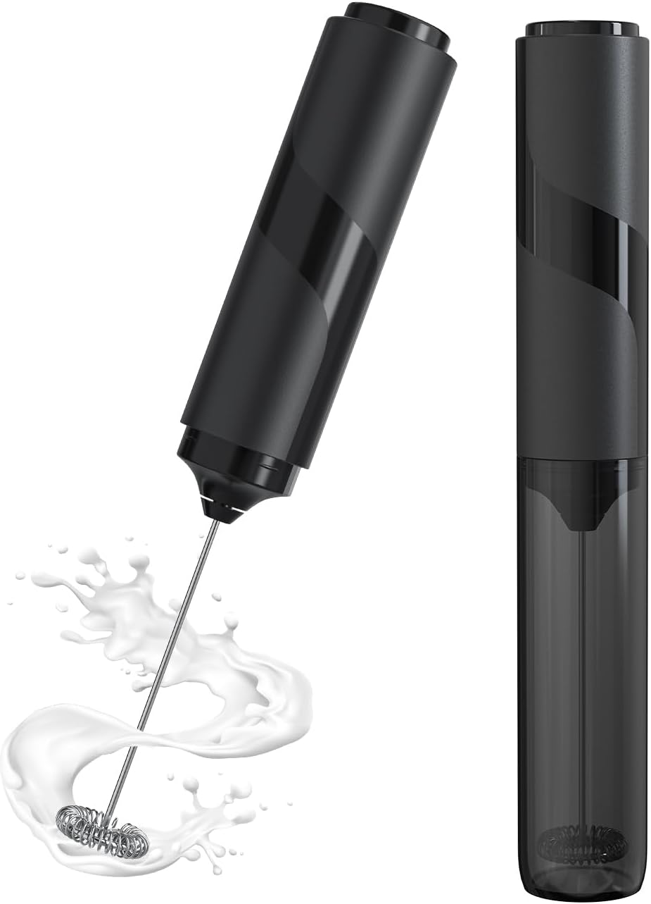 Milk Frother Handheld with Cover, Battery-Operated Electric Foam Maker Frother Wand, Whisk Drink Mixer & Foamer for Coffee, Latte, Matcha, Hot Chocolate