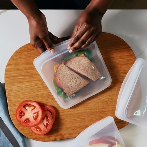 Stasher Premium Silicone Reusable Food Storage Bags 4-Pack Boxed Starter Kit, Clear, Microwave, Sous Vide, Dishwasher, Oven & Freezer Safe, Multi-Use Containers, BPA Free, Leak-free, Eco-friendly