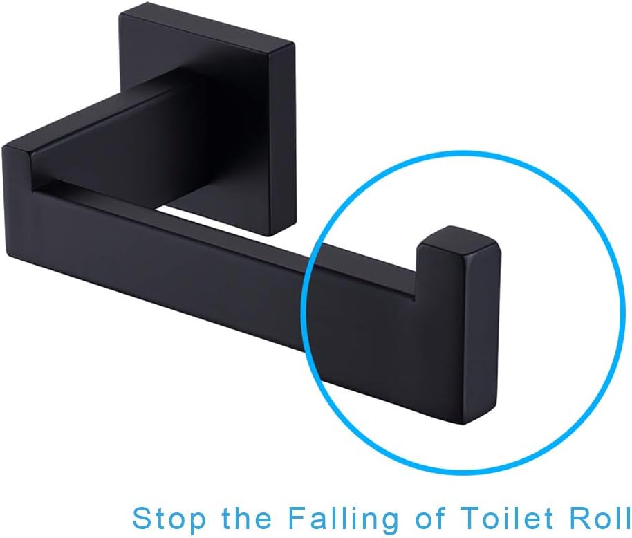 TASTOS Toilet Paper Holder Matte Black, Toilet Tissue Roll Holders Dispenser and Hangers Wall Mounted for Bathroom & Kitchen, Stainless Steel Modern Square Style