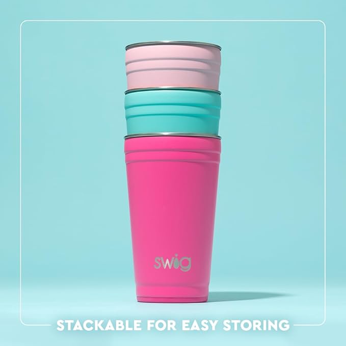 Swig Life 24oz Party Cup, Stackable Insulated Travel Coffee Tumbler with EZ Slider Lid, Cup Holder Friendly, Stainless Steel 24 oz Tumbler, Reusable Coffee Mug (Caliente)