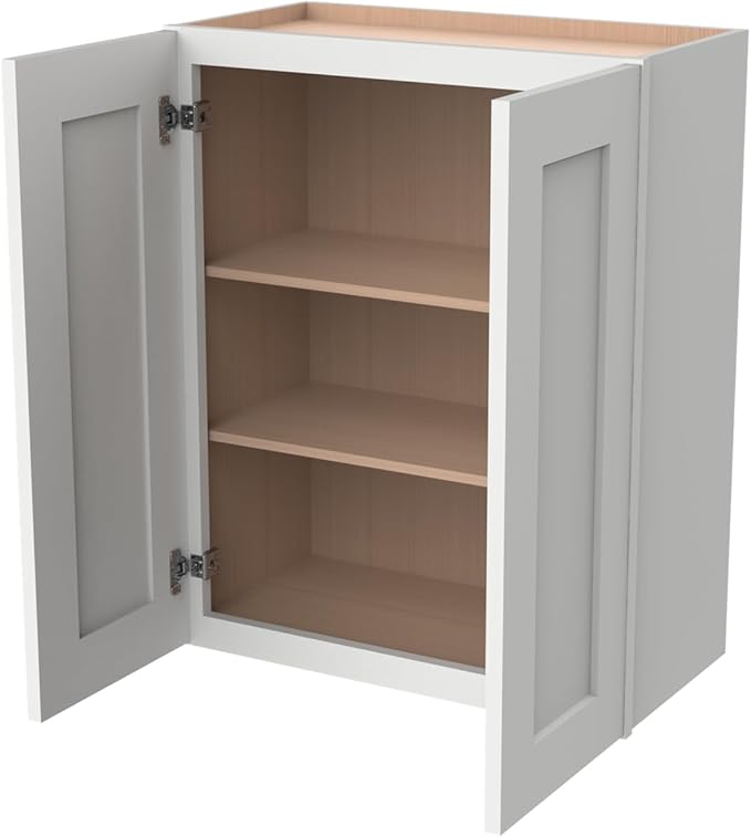 Wall-Mounted Cabinet – Solid Wood Shaker Style Medicine Cabinet with Adjustable Shelves & Soft-Close Doors for Bathroom, Kitchen, and Office Storage (Origami White, 27" W x 12" D x 30" H)