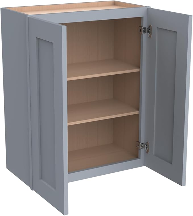 Wall-Mounted Cabinet – Solid Wood Shaker Style Medicine Cabinet with Adjustable Shelves & Soft-Close Doors for Bathroom, Kitchen, and Office Storage (Grey, 33" W x 12" D x 36" H)